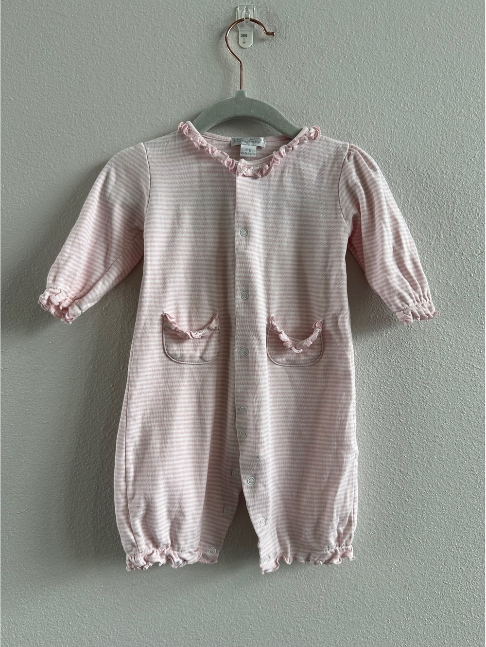 Kissy Kissy Baby One piece Pajama Pink Ruffle neck Size 3-6M